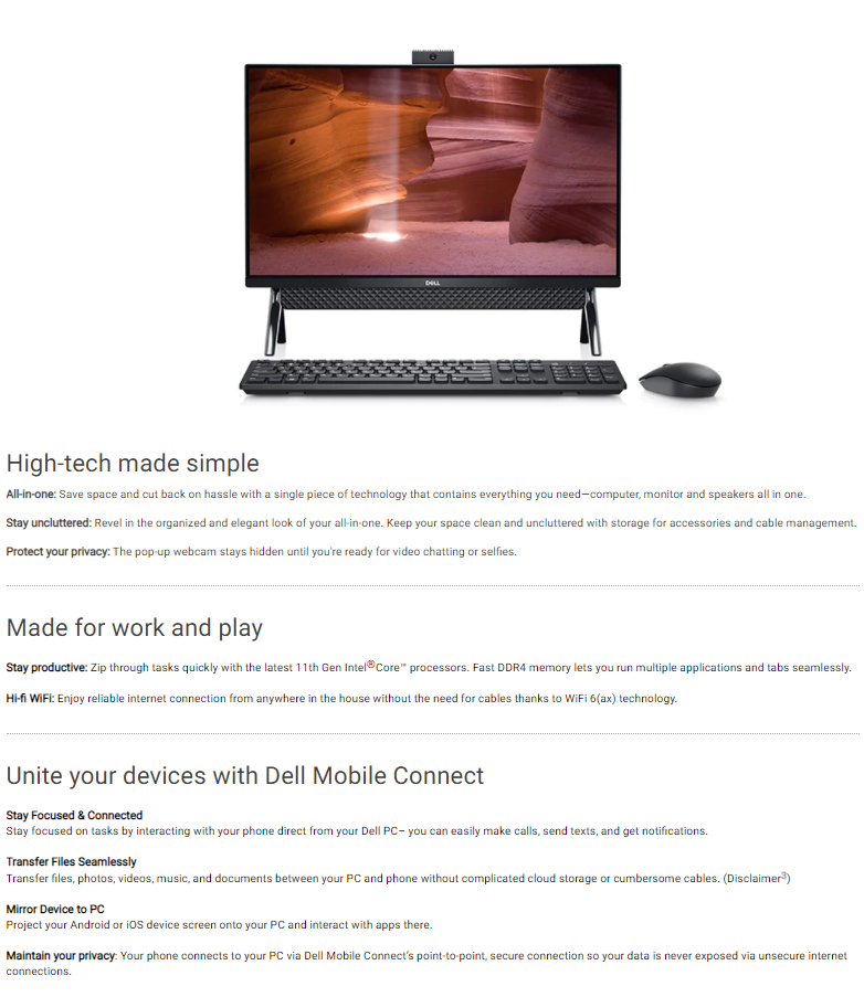 Dell Inspiron 5400 AIO DT i7-1165G7/23.8-inch FHD Non Touch/256GB