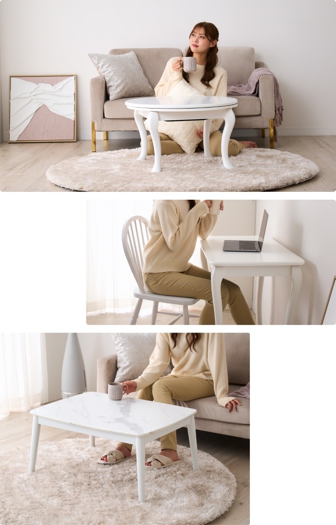オールシーズン使えるこたつになるかわいいテーブルがオンライン