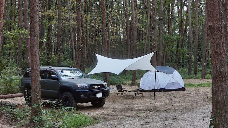 LOD PRODUCTSのヘキサグラムタープをレビュー！ストレッチ素材でピン