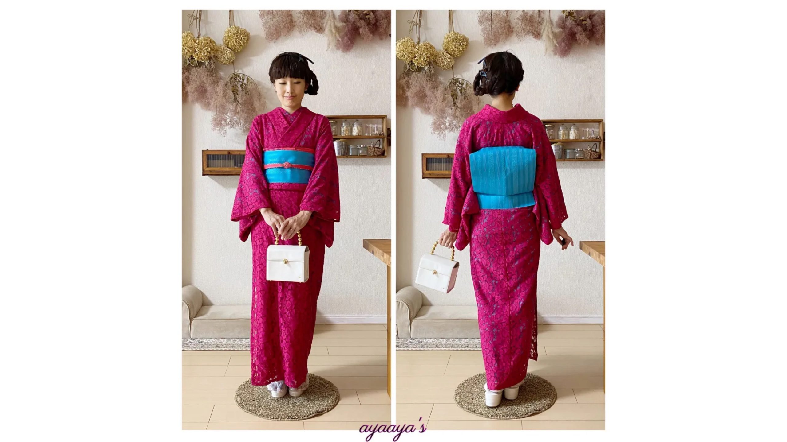 レース着物コーディネート マゼンタ ピンク | 【大阪】着付け教室