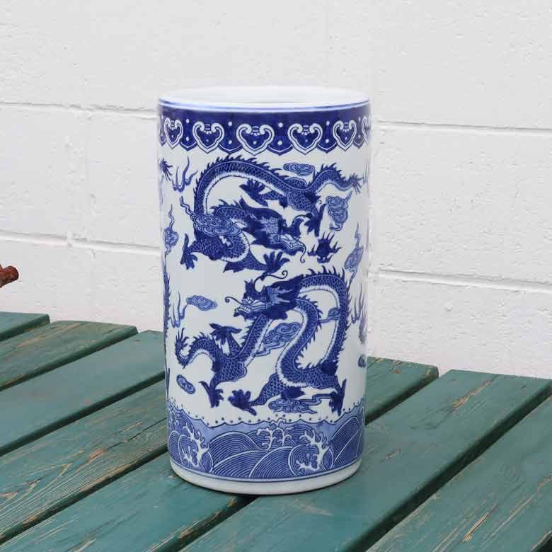 傘立て アンブレラスタンド 陶器製 龍 アジアン レトロ シノワズリ