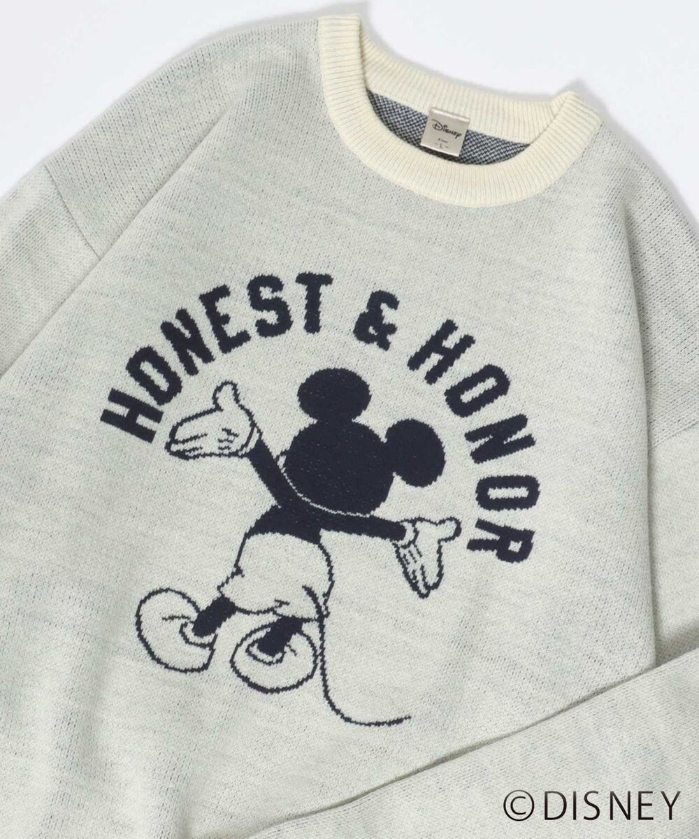 ミッキーの刺繍入り】 ジャガードクルーネックニット レディース