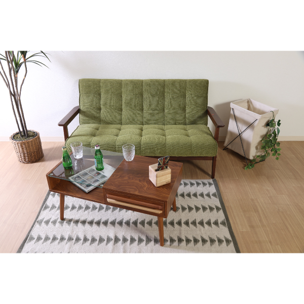 36％OFF】【送料無料】ファブリックソファ 2人掛け グリーン