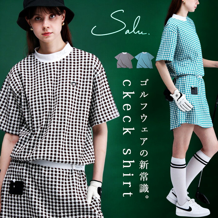 チェック柄トップス レディース ゴルフウェア 半袖 送料無料・(100