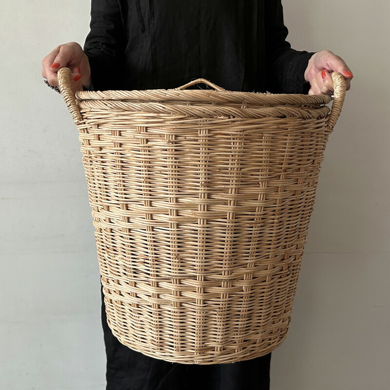 楽天市場】再入荷 ラタン ふた付きラウンドバスケット L 特大 収納