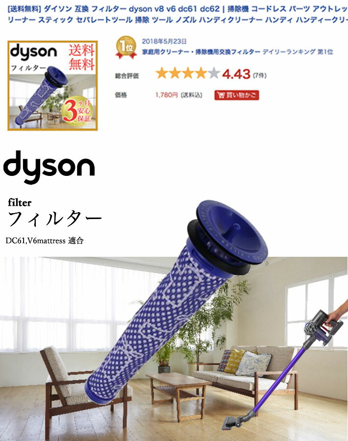 楽天市場】ダイソン 掃除機 プレモーターフィルター v8 v7 v6 dc61