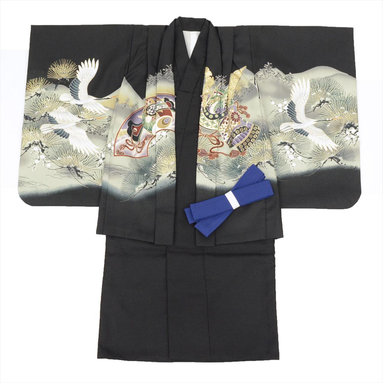 10%OFF☆P10倍／七五三 男の子 5歳 2点セット 化繊 着物 羽織 美品