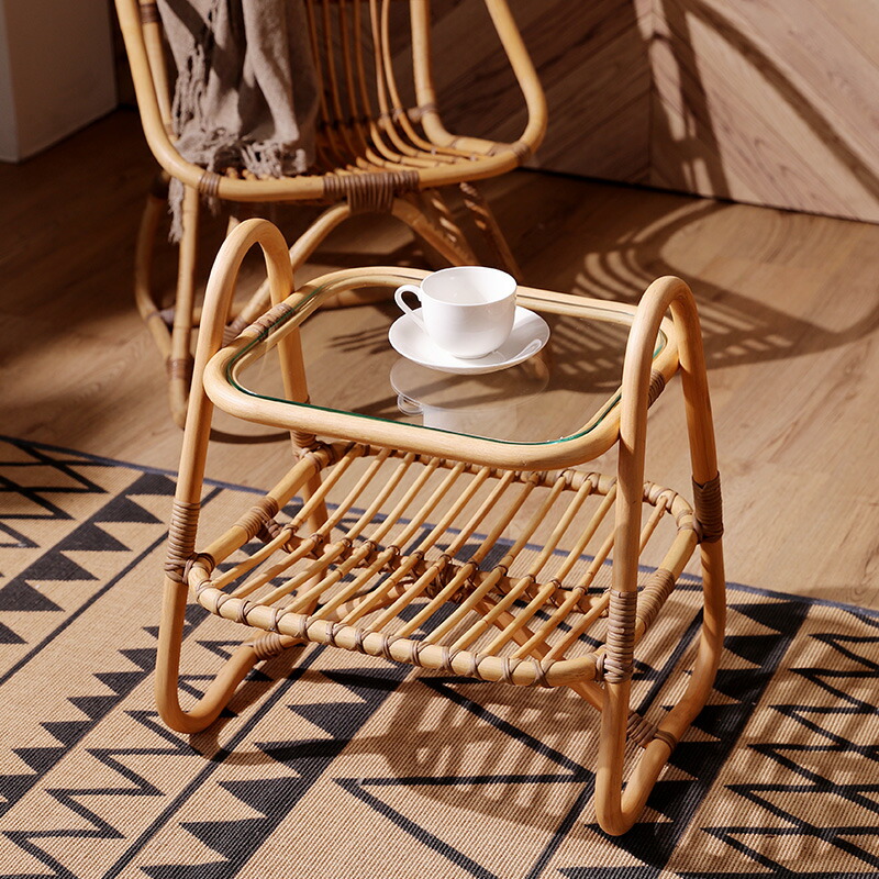 アジア家具 ラタンテーブル 籐製 サイドテーブル 籐家具 ナイト