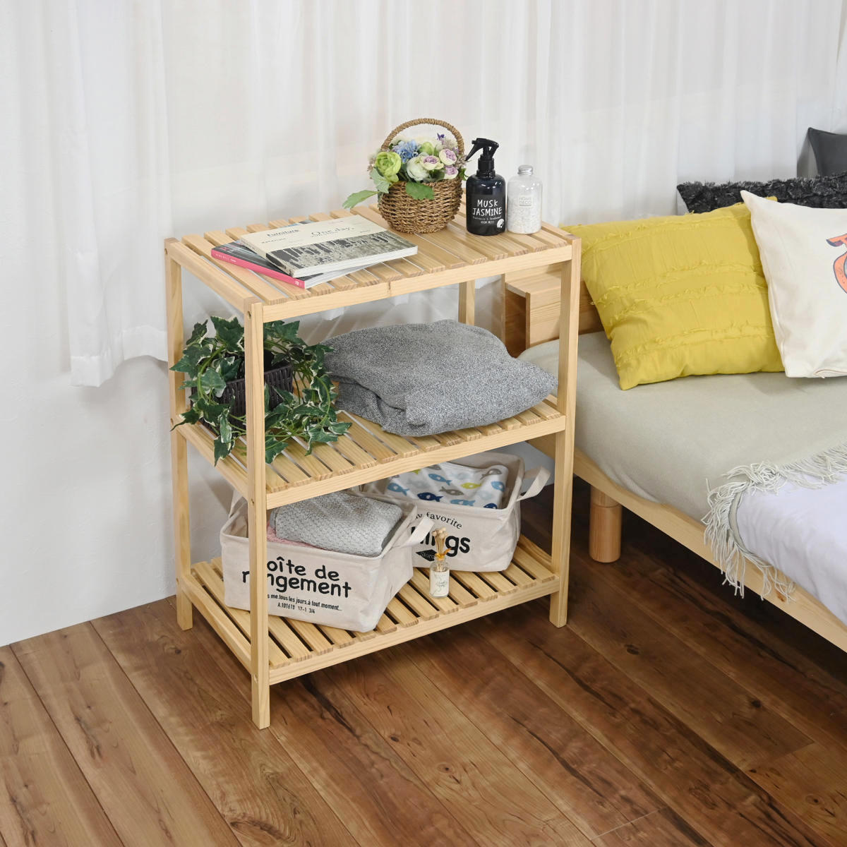 楽天市場】ウッドラック 3段 天然木 すのこラック 幅60cm （ ラック