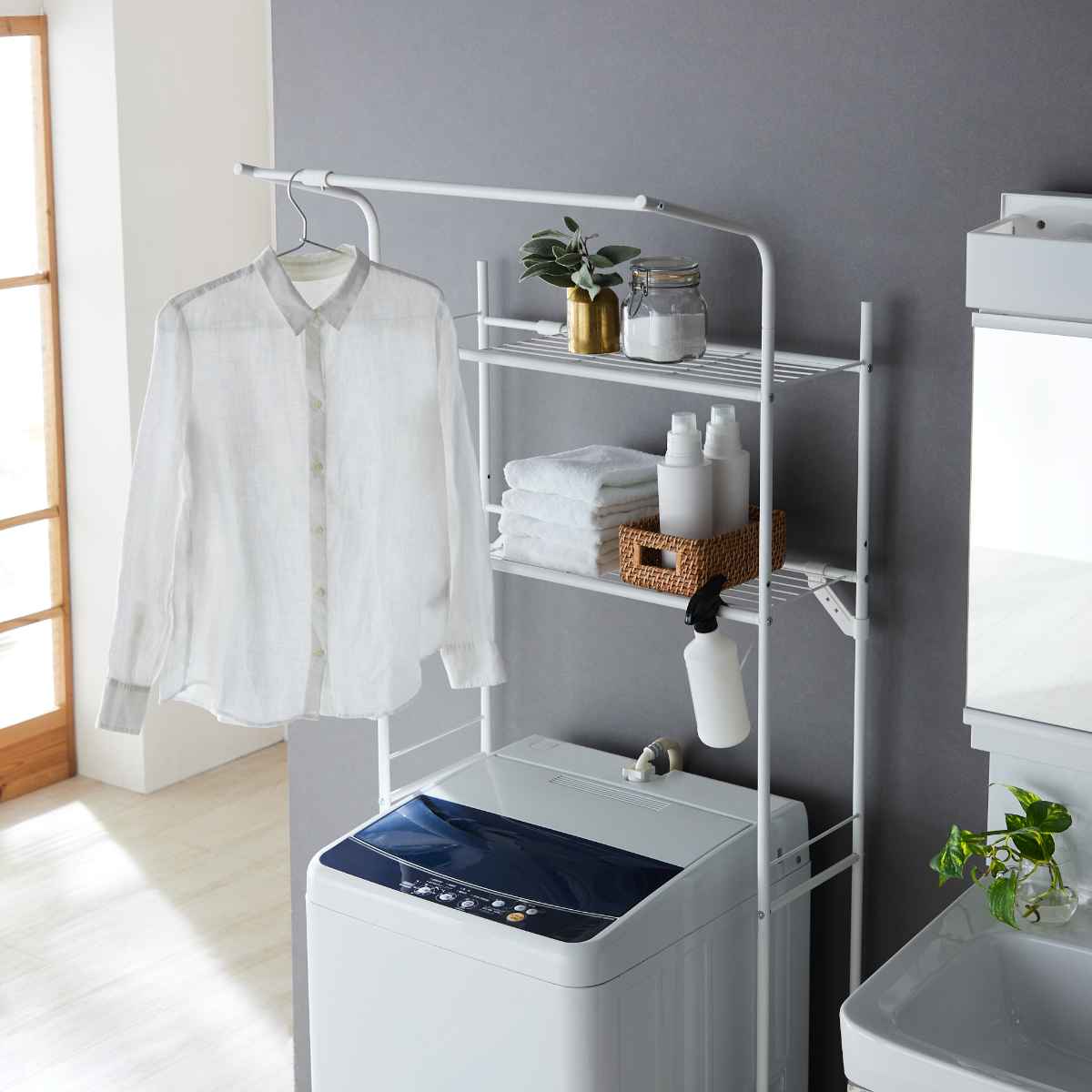 楽天市場】ランドリーラック ハンガーバー付き マットホワイト （ 洗濯