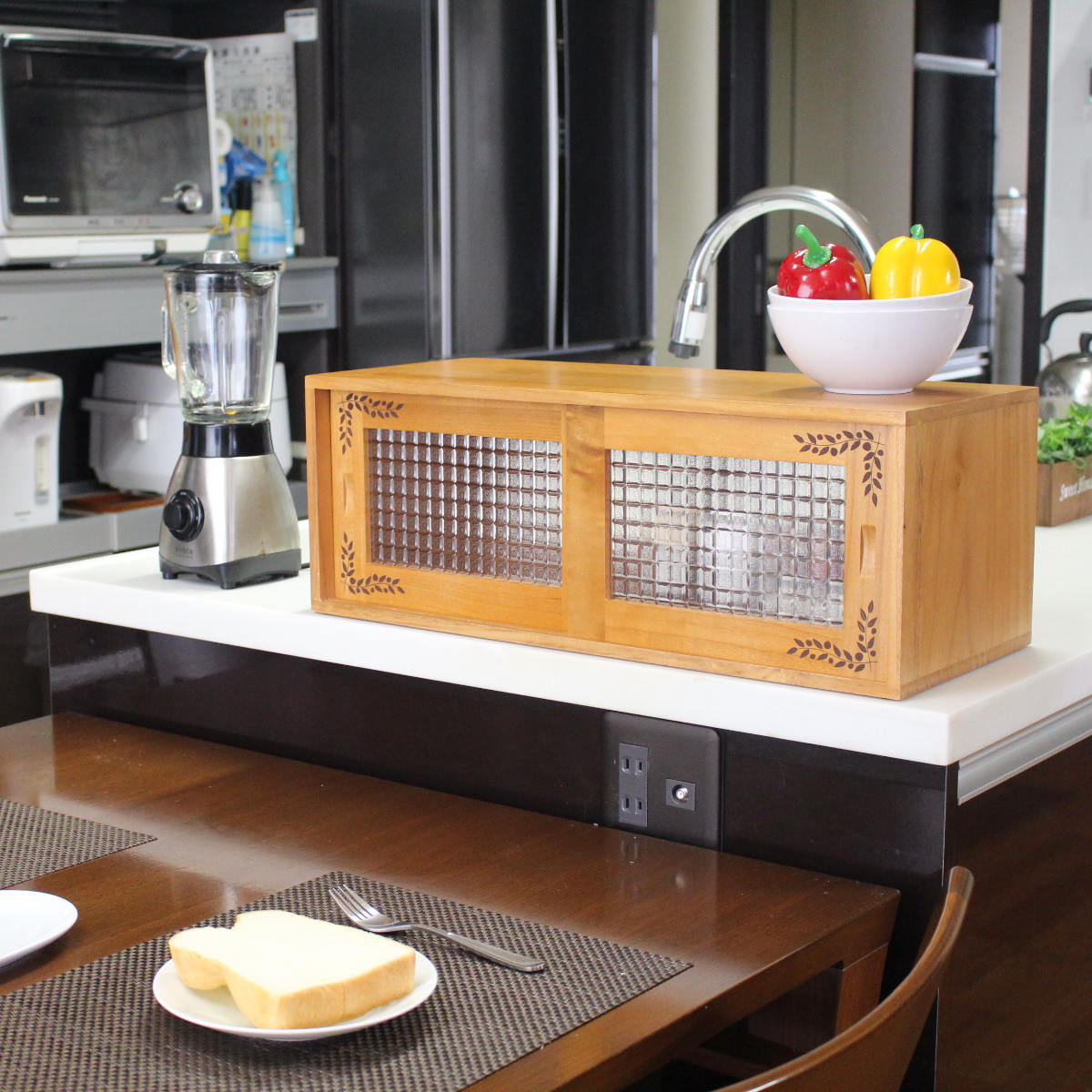 楽天市場】カウンター上収納 カウンター上収納庫 幅60cm リーフ柄 木製