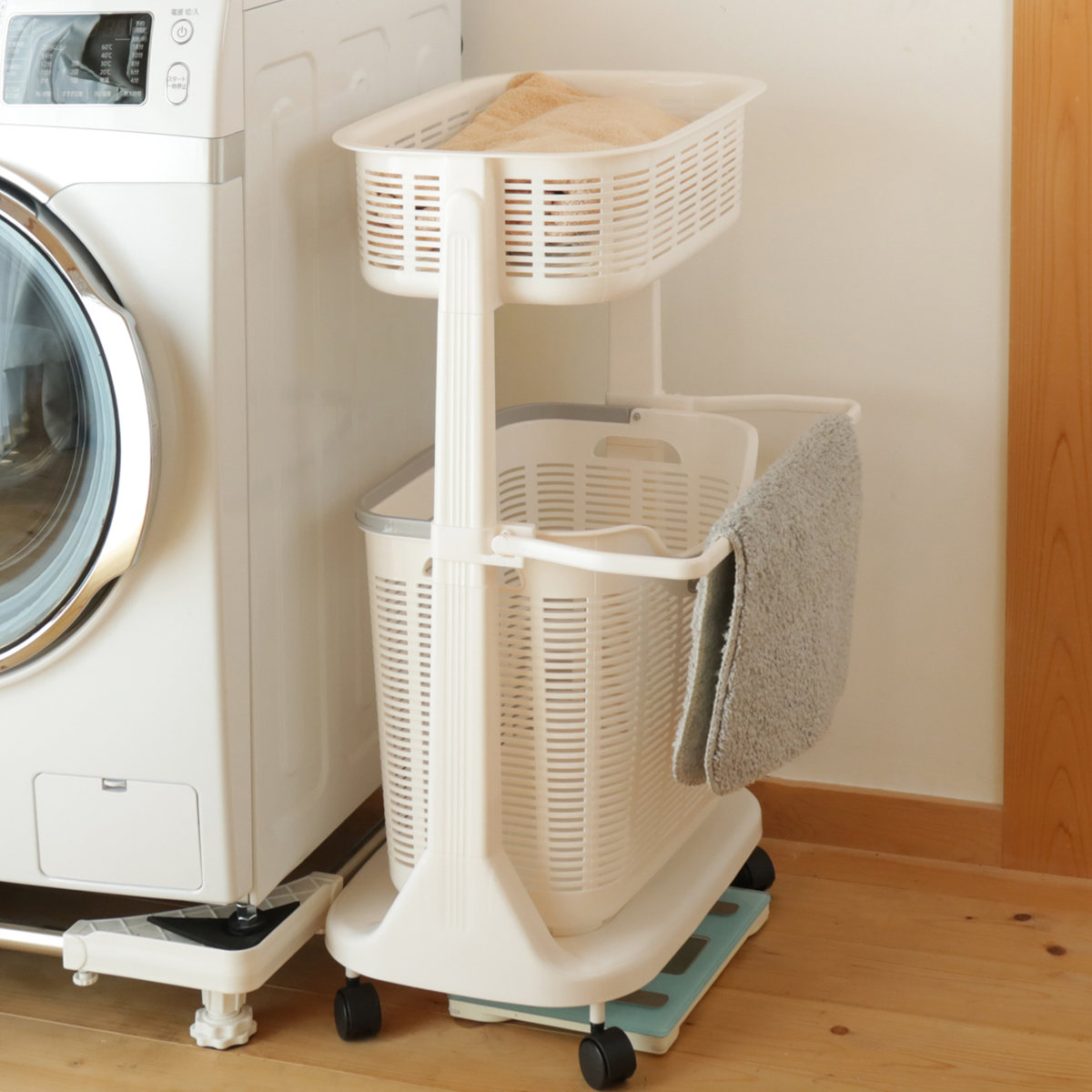 楽天市場】ランドリーバスケット バスマット干し付き 2段 洗濯かご