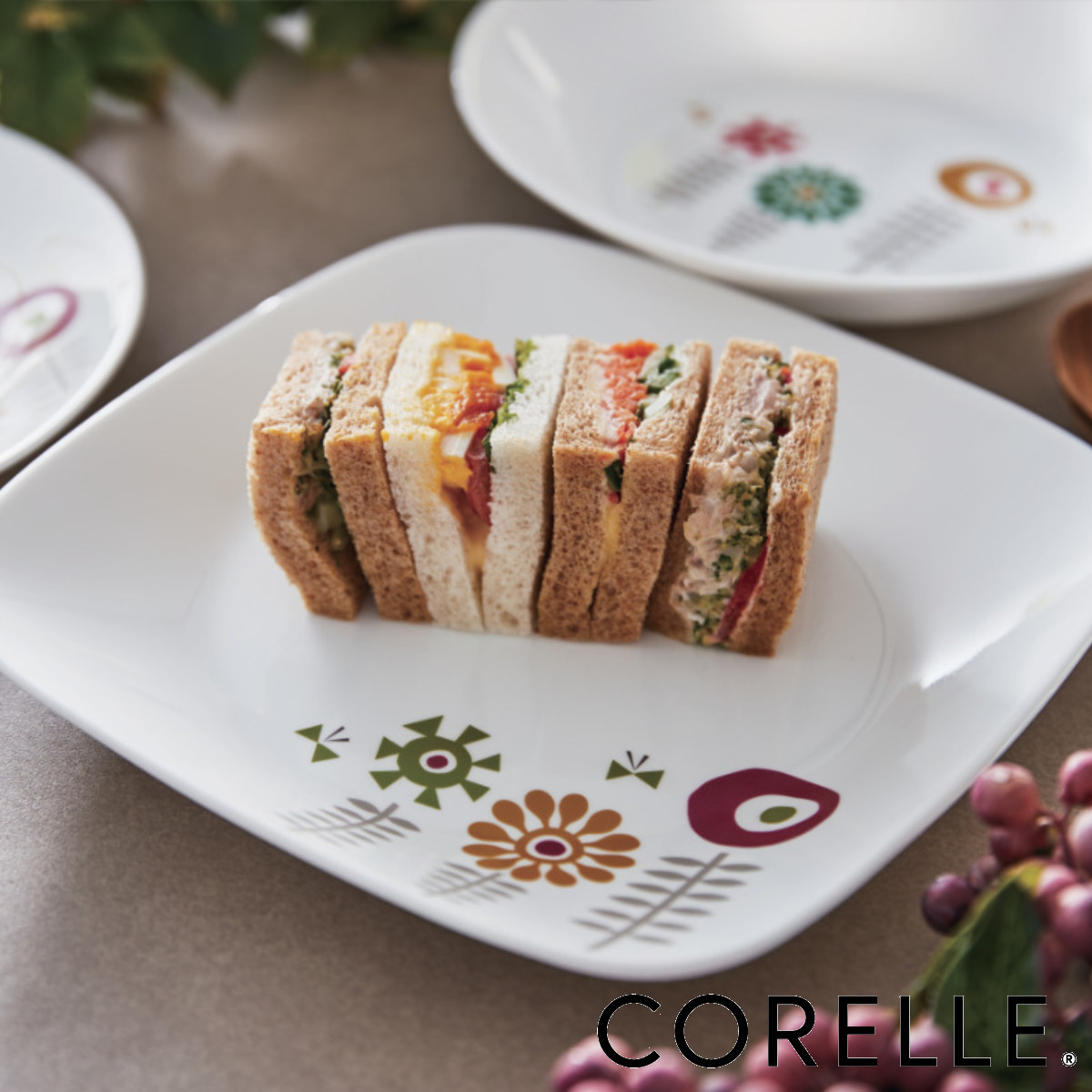 楽天市場】プレート 22.5cm スクエア CORELLE ケイユクッカ 強化ガラス