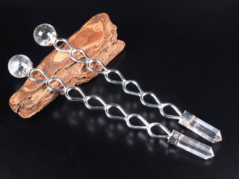 ドロップ型メタル付き ヒマラヤ水晶 マジックワンド 全長約16cm-17cm 1