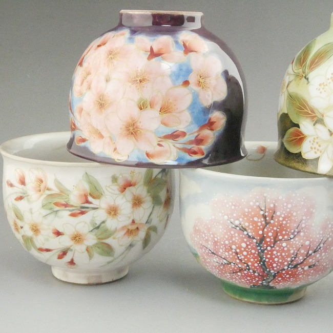 幽玄桜お茶呑茶碗揃え 陶あん - 京焼清水焼 松韻堂
