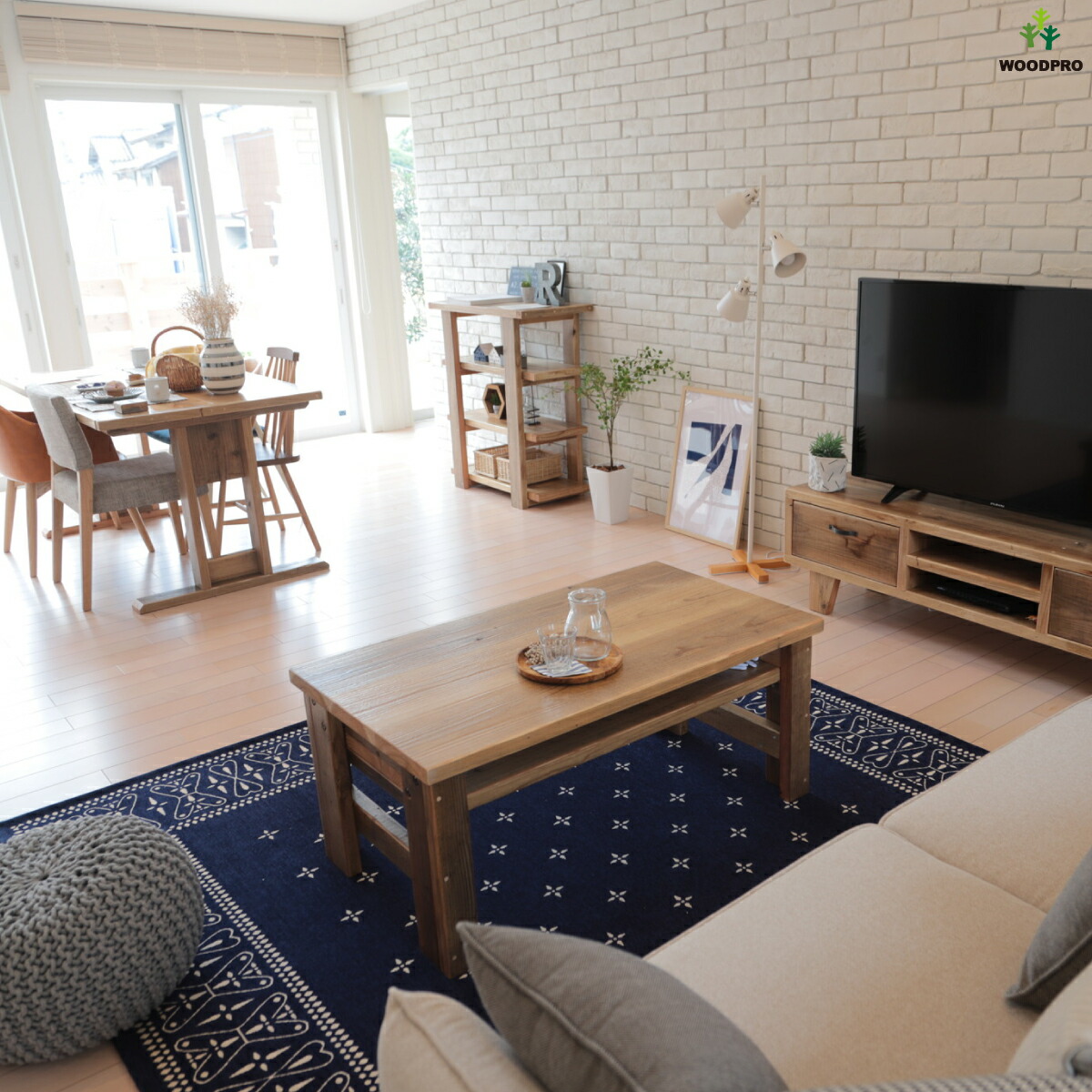 WOODPRO本店】OLD ASHIBA Bタイプセンターテーブル（ガラス入り）