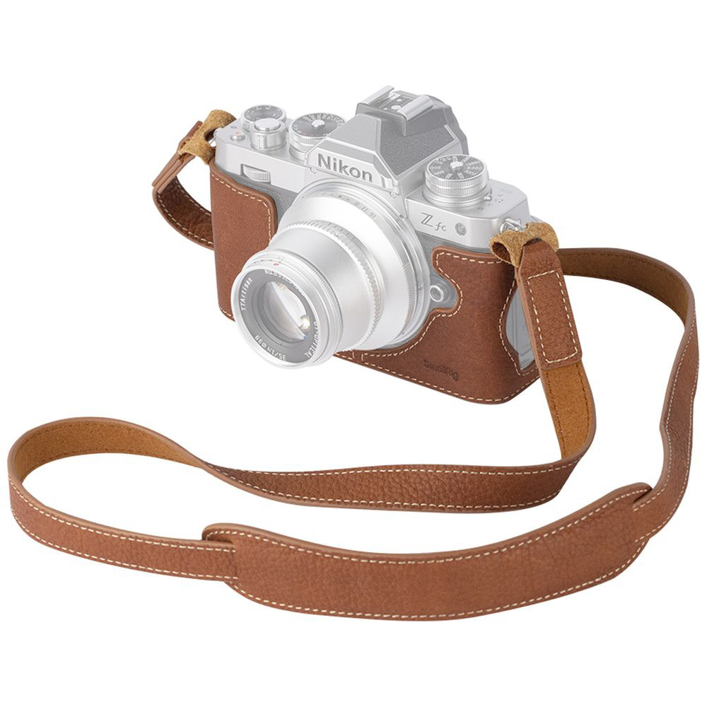 Nikon Zfc用レザーハーフケース ショルダーストラップ付き 3481｜の