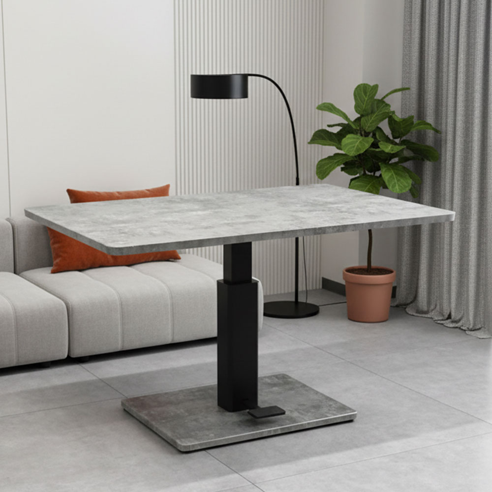 新品アウトレット】昇降式120cm幅テーブル モルタルデザイン ペダル式