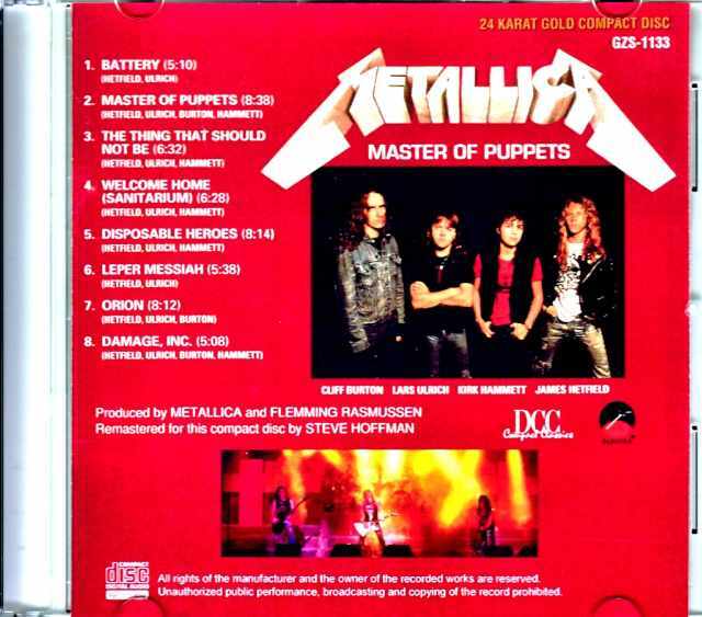 Metallica メタリカ/メタル・マスター Master of Puppets Original DDC
