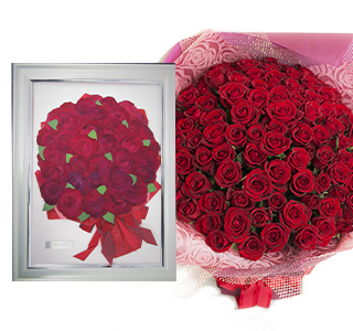 赤バラ108本＋プレスドLリアル（押花） ナビーブーケ