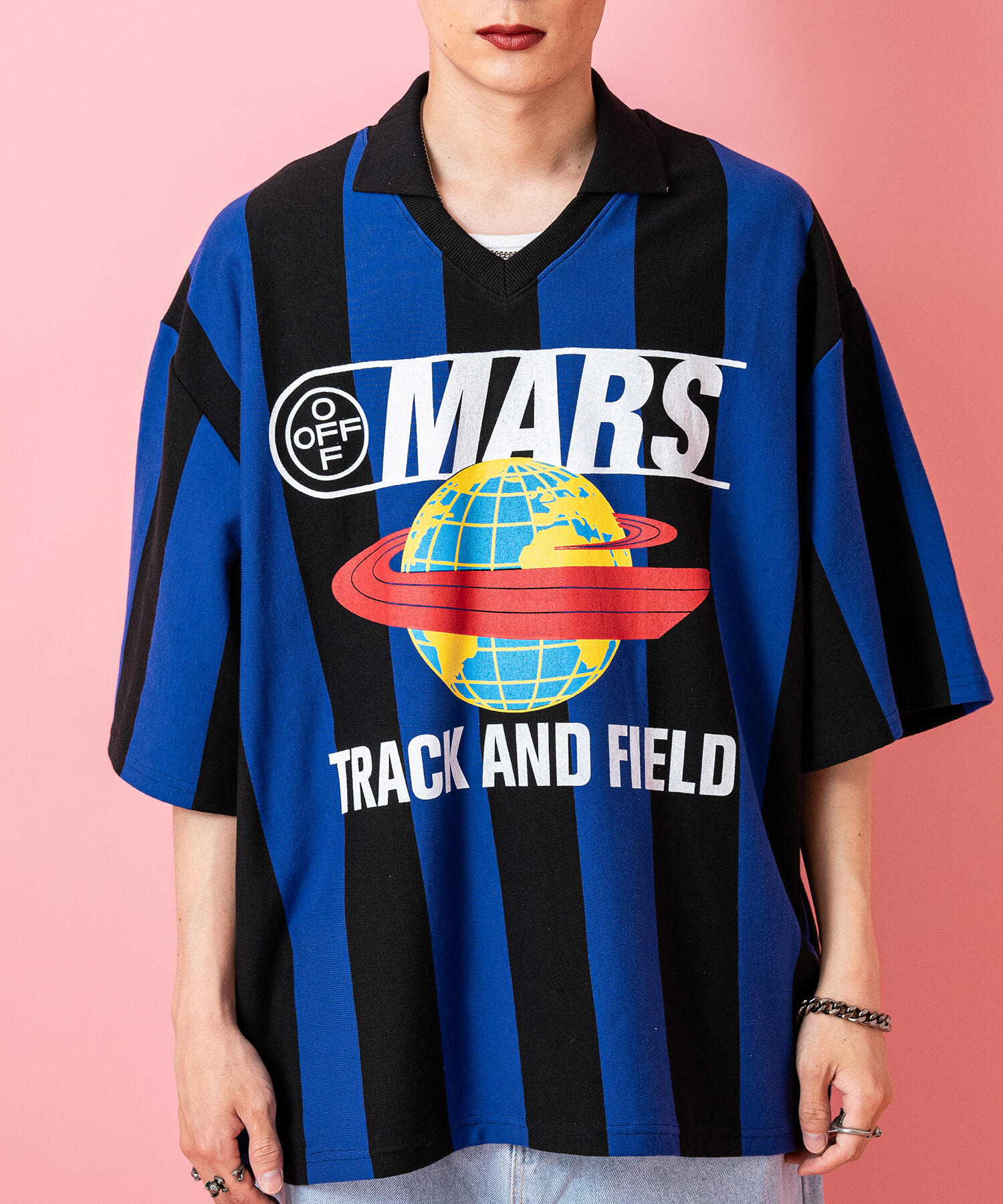 グラフィックストライプ柄サッカーシャツ / メンズ レディース