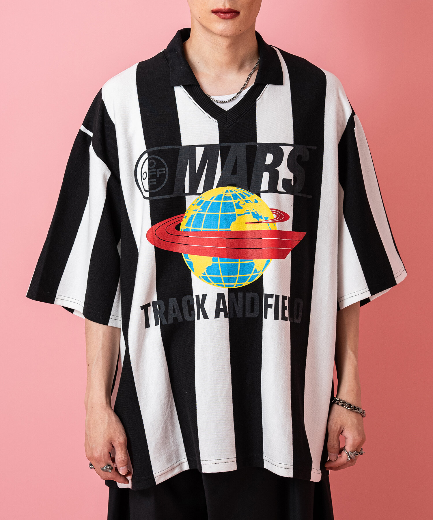 グラフィックストライプ柄サッカーシャツ / メンズ レディース