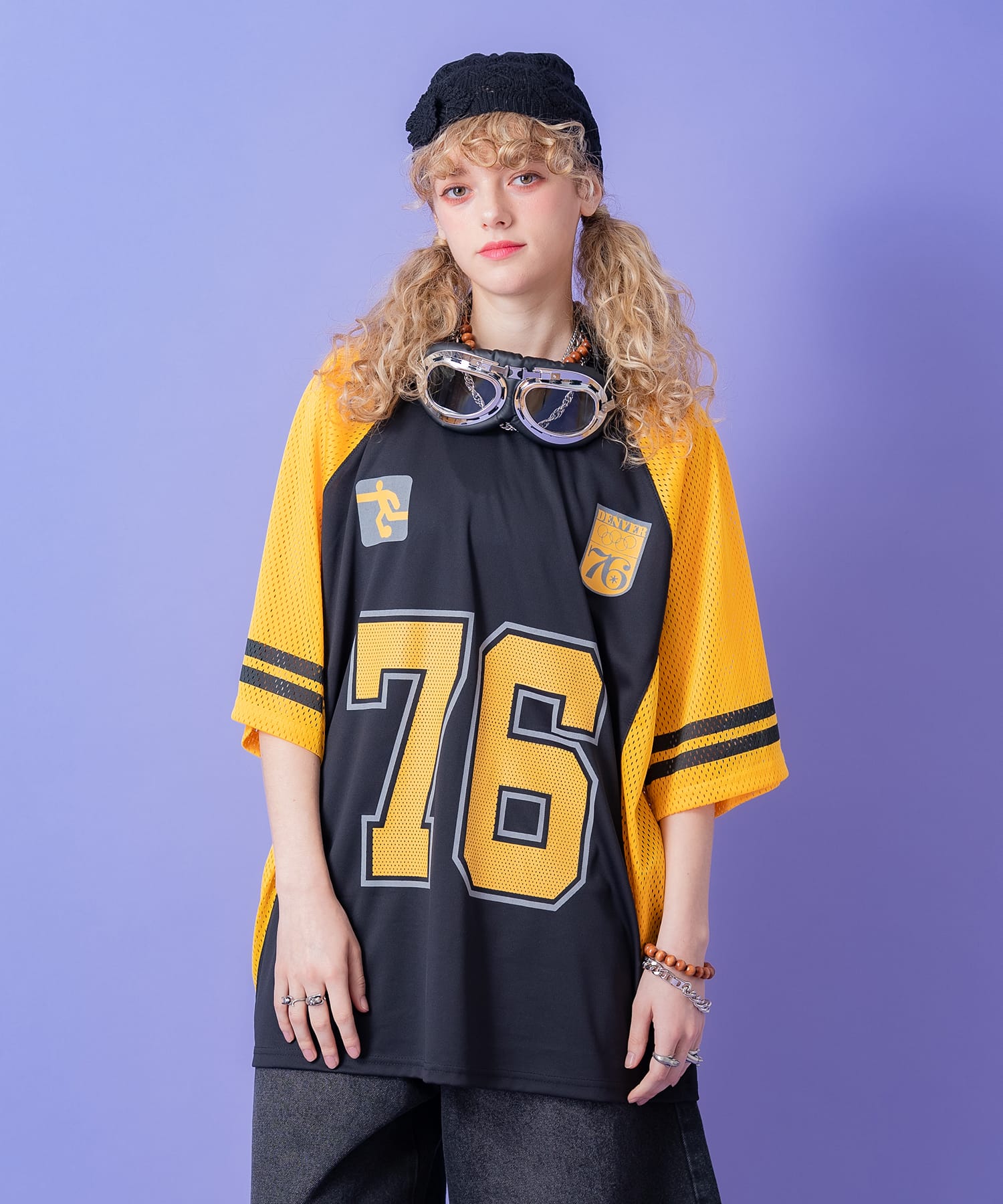 コンビメッシュツートーン切り替えナンバリングフットボールシャツ