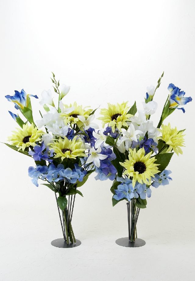 造花の仏花・供花】ひまわり＆ノーブルクレマチスの供花（左右1対