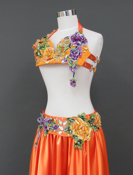 ベリーダンス衣装】鮮やかなオレンジ☆フレッシュでイキイキとした