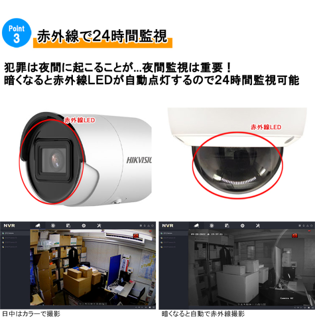 防犯カメラ 屋内屋外 4K IP カメラ1〜4台セット レコーダーHDD別