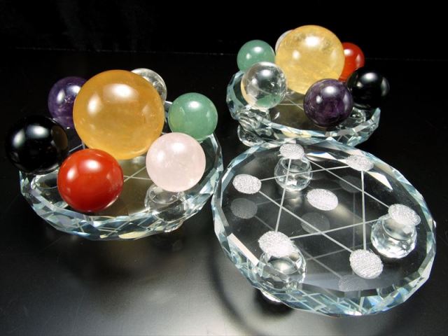 高品質ガラス製 七星陣盤セット 大人気丸玉 チャクラ7種の天然石&七星