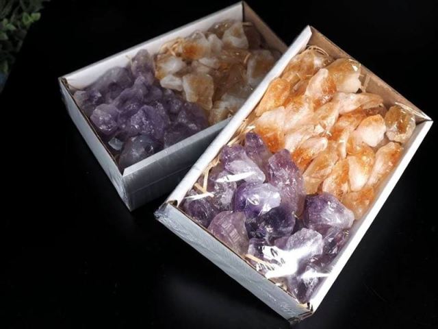 人気組み合わせ2種結晶原石の詰め合わせ アメジスト 紫水晶 ×シトリン