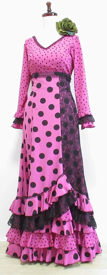 フラメンコ衣装 ハイウエストツーピース ピンク×黒