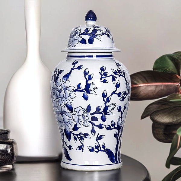 花瓶 おしゃれ 磁器 壺 ふた付き 白 青 大きい 上品 エレガント