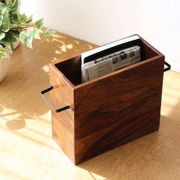 マガジンラック おしゃれ 木製 アイアン スリム 天然木 無垢材