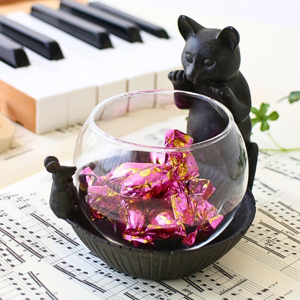 花瓶 ガラス 猫 ねずみ 置物 オブジェ 小物入れ アンティーク 子ネコの