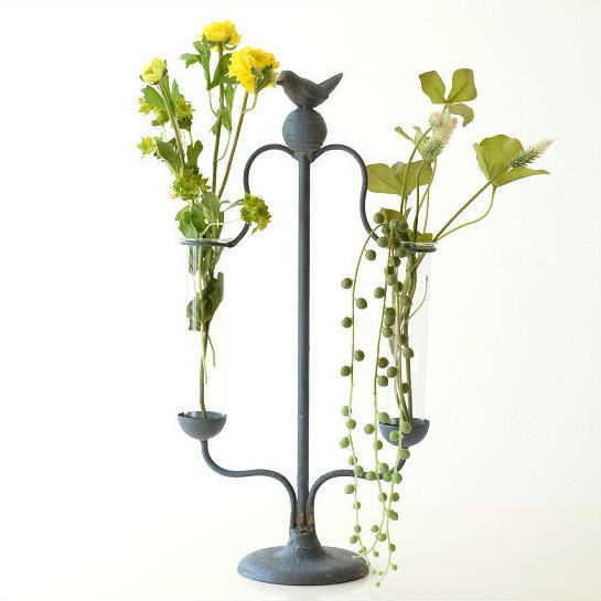 フラワーベース ガラス 一輪挿し アイアン 花瓶 シャビー レトロ