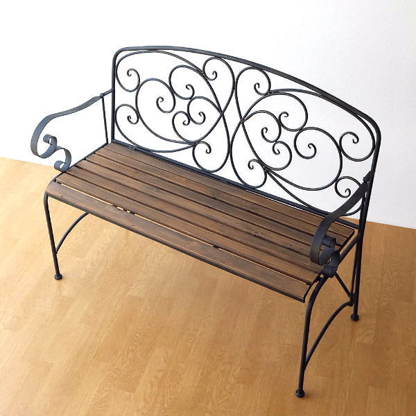 ガーデンベンチ 折りたたみ おしゃれ アイアンとウッドの2人掛け