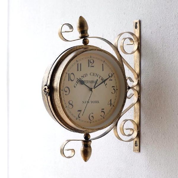 両面時計 おしゃれ 掛け時計 壁掛け時計 アンティーク調 クラシック