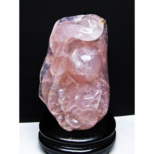 2Kgローズクォーツ手彫り龍[T583-1118]