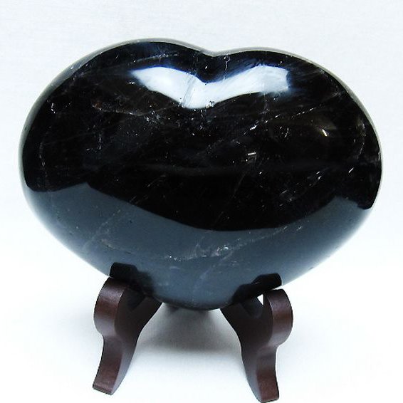 モリオン 純天然 黒水晶 ハート 置物 [t643-4746]