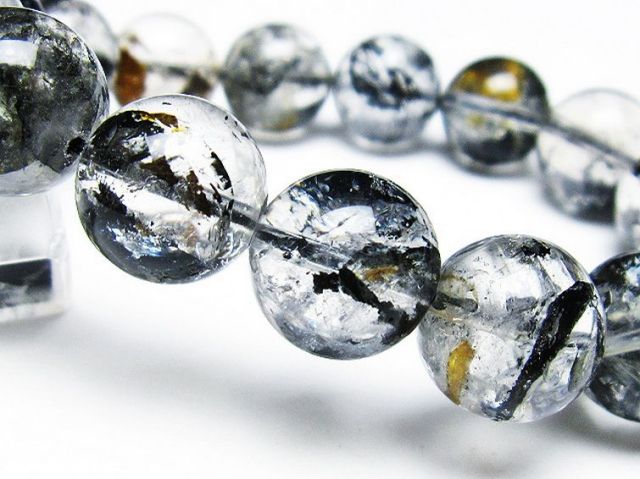 ブラックエレスチャルクォーツ 骸骨水晶 ブレスレット 14mm [T124-4828]