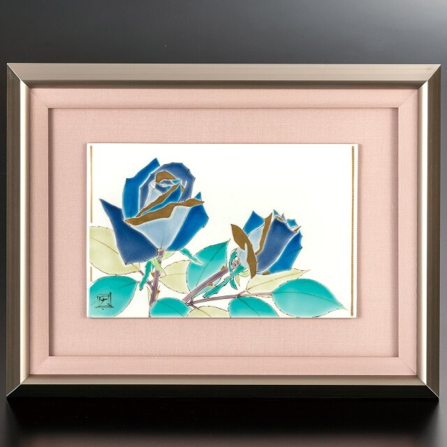 九谷焼作家 ギフト ご贈答品 御祝い九谷焼陶額 色絵薔薇 山岸大成