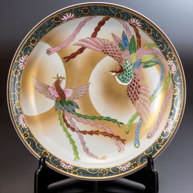 九谷焼作家 ギフト ご贈答品 御祝い九谷焼12号飾皿 月光双鳳文（皿立付