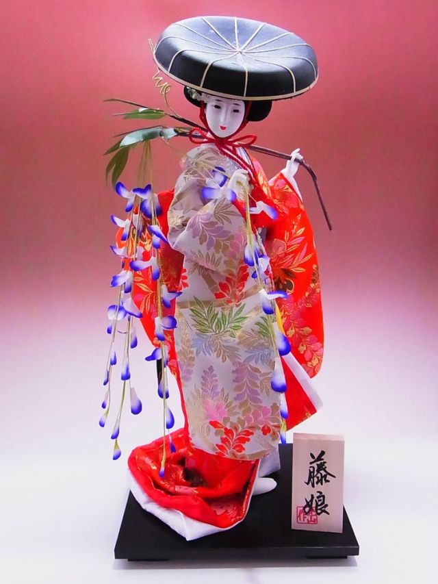 日本のおみやげ】◇日本人形10号【藤娘】尾山作「特上品」※着物の絵柄