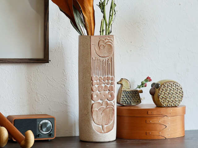 イワツキ ヴィンテージ フラワーベース 花瓶 かしわ窯 北欧風 モダン