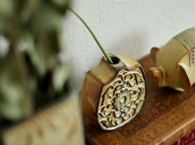 フラワーベース かしわ窯 arabesque round｜北欧・ヴィンテージ