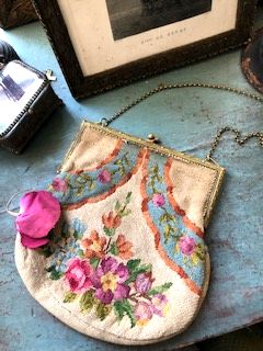 フランスアンティーク,プティポワン,刺繍,布,バッグ,ファブリック,花柄