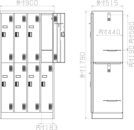 スチール8人用ロッカー※ダイヤルロック式 TLK-D8N-MB 幅900×奥行515×高