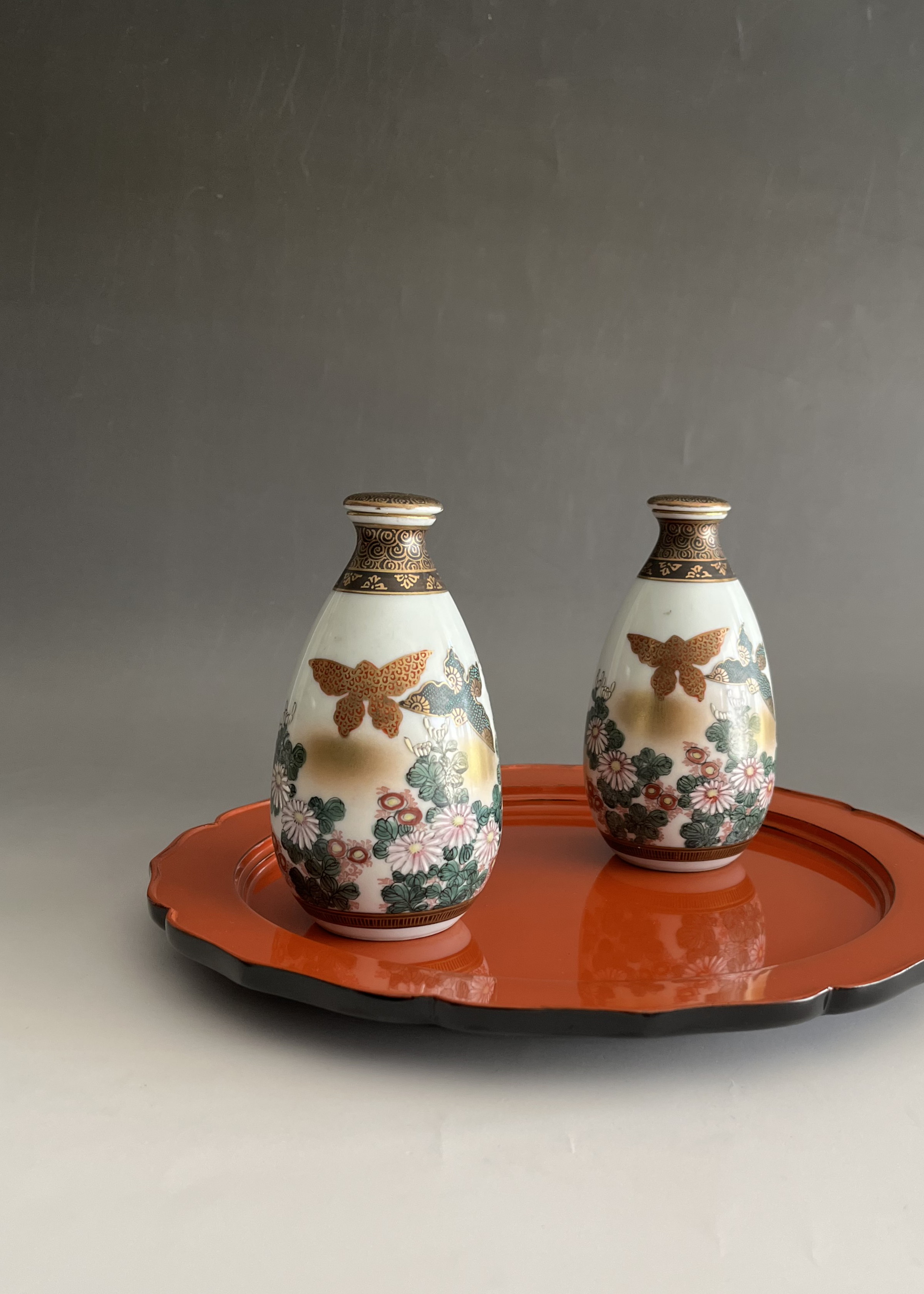 九谷焼 徳利 【4本セット】鶴 松竹梅文 金彩 酒器 底印あり とっくり